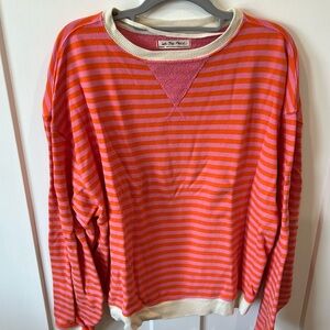 Free People Oversized Crewneck Striped Sweatshirt